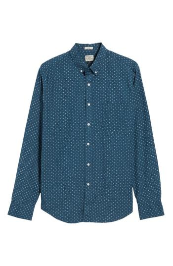 Men's J.crew Slim Fit Stretch Secret Wash Crosshatch Print Sport Shirt - Blue