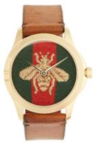 Men's Gucci Bee Insignia Leather Strap Watch, 43mm
