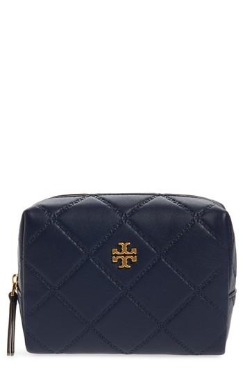 Tory Burch Small Georgia Leather Makeup Bag, Size - Royal Navy