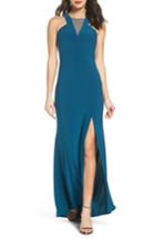 Women's Morgan & Co. Mesh Inset Halter Gown /2 - Green