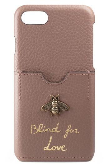 Gucci Animalier Bee Leather Iphone 7 Case - Beige