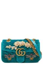 Gucci Mini Gg Marmont Matelasse Velvet Shoulder Bag - Blue