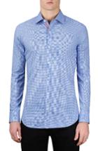 Men's Bugatchi Classic Fit Layered Gingham Print Sport Shirt - Blue