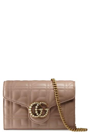 Women's Gucci Gg Marmont Matelasse Leather Wallet On A Chain - Red
