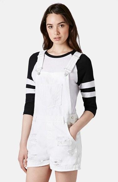 Topshop Moto Destroyed Short Overalls (white) White