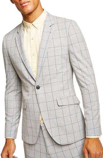 Men's Topman Muscle Fit Check Suit Jacket R - Green