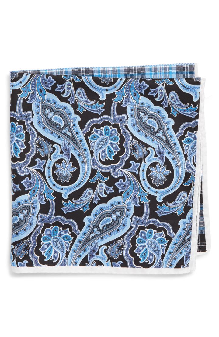 Men's Nordstrom Men's Shop Four-panel Silk Pocket Square, Size - Black