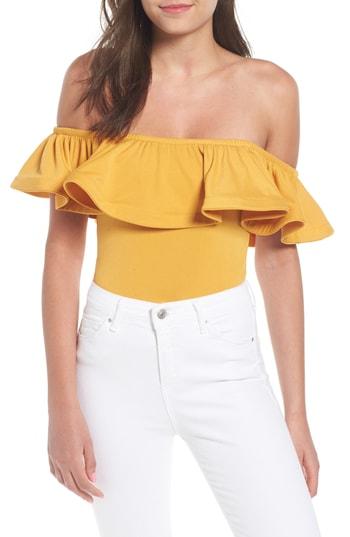 Women's Misa Los Angeles Lyda Off The Shoulder Ruffle Bodysuit - Yellow