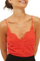 Women's Topshop Scallop Lace Bodysuit Us (fits Like 0) - Orange