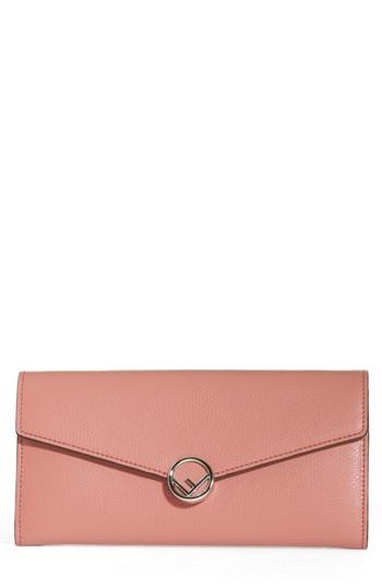 Women's Fendi Logo Calfskin Leather Continental Wallet On A Chain - Pink