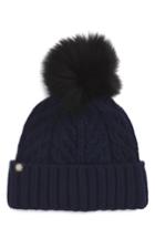 Women's Ugg Cable Knit Cuff Hat With Genuine Shearling Pom - Blue
