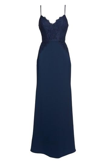 Women's Hayley Paige Occasions Lace & Crepe Trumpet Gown - Blue