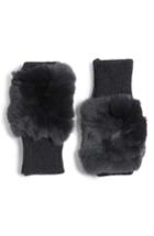 Women's Jocelyn Genuine Rabbit Fur Fingerless Knit Mittens, Size - Grey