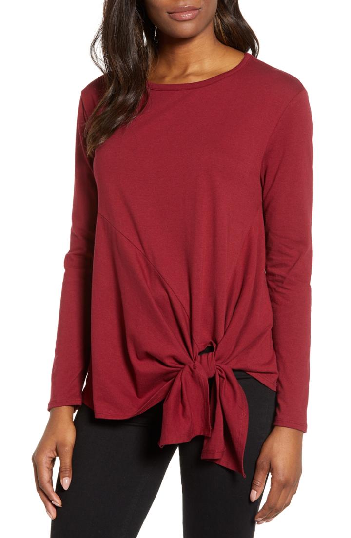 Women's Caslon Long Sleeve Side Tie Tee - Burgundy