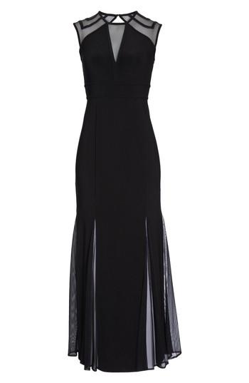 Women's Morgan & Co. Mesh Inset Open Back Gown /6 - Black