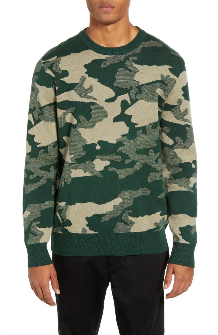 Men's Wesc Anwar Camo Crewneck Sweater - Green