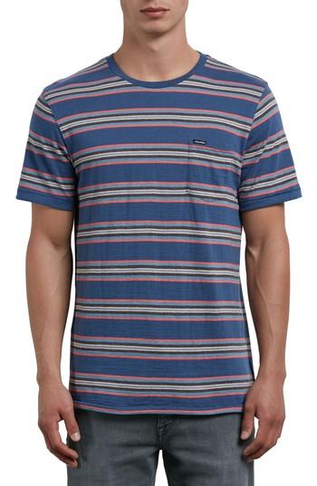 Men's Volcom Belfast Stripe Pocket T-shirt - Blue