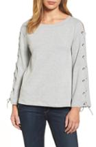 Women's Halogen Wide Neck Lace-up Sleeve Top, Size - Grey
