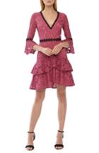 Women's Ml Monique Lhuillier Lace Trim Ruffle Dress - Pink