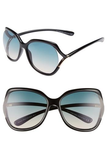 Women's Tom Ford Anouk 60mm Geometric Sunglasses - Black/ Gradient Turquoise
