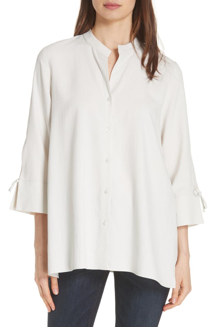 Women's Eileen Fisher Tie Sleeve Silk Shirt - Ivory