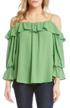 Women's Karen Kane Bracelet Sleeve Cold Shoulder Ruffle Top - Green