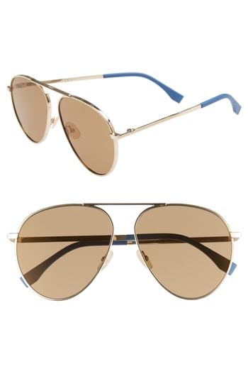 Men's Fendi 61mm Aviator Sunglasses - Gold