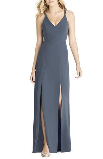 Women's Social Bridesmaids Slit Matte Chiffon Gown - Grey