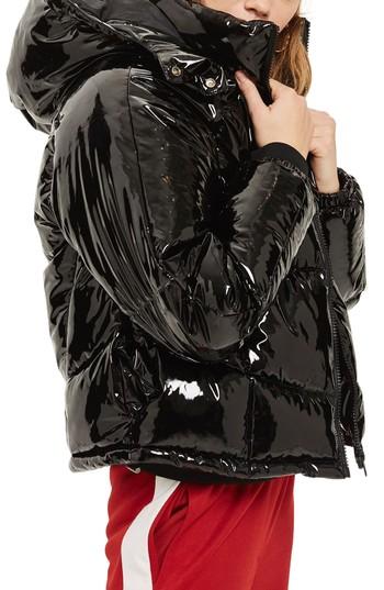 Women's Topshop Kubo Vinyl Puffer Jacket Us (fits Like 0) - Black