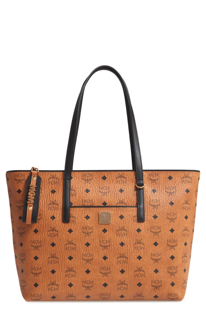 Mcm Medium Anya Visetos Coated Canvas Tote - Brown