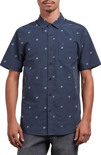 Men's Volcom Frequency Dot Short Sleeve Woven Shirt - Blue