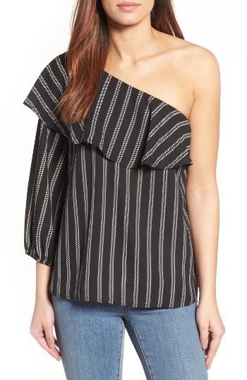 Women's Halogen One-shoulder Ruffle Blouse - Black