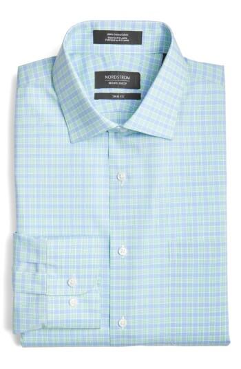 Men's Nordstrom Men's Shop Trim Fit Check Dress Shirt 34/35 - Green
