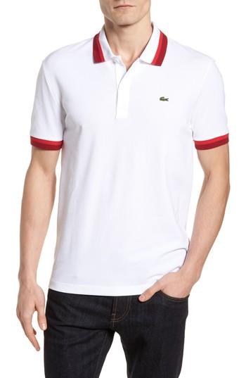 Men's Lacoste Slim Fit Contrast Stretch Cotton Pique Polo (xl) - White