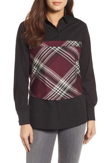 Women's Pleione Plaid Corset Shirt, Size - Burgundy