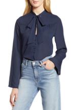 Women's Halogen Tie Neck Blouse, Size - Blue