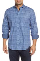 Men's Bugatchi Classic Fit Pattern Sport Shirt, Size - Blue