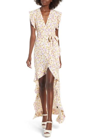 Women's Afrm Andrea Ruffle Wrap Dress - Metallic