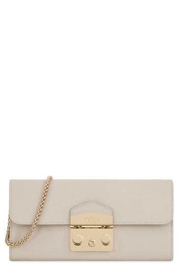 Women's Furla Metropolis Leather Wallet On A Chain - Beige