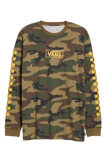 Men's Vans Check Print Long Sleeve Camo T-shirt - Green