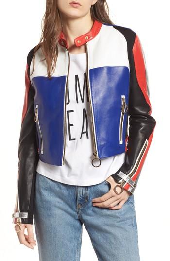 Women's Tommy Jeans X Gigi Hadid Colorblock Leather Moto Jacket - Blue