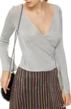Women's Topshop Metal Yarn Wrap Knit Top Us (fits Like 0) - Metallic
