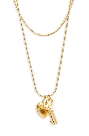 Women's Tory Burch Key & Heart Charm Layered Pendant Necklace