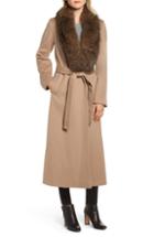 Women's Fleurette Loro Piana Wool Shawl Collar Coat With Genuine Fox Trim - Brown