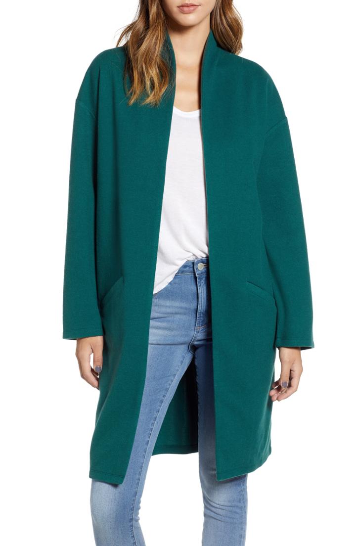 Women's Leith Open Front Midi Coat, Size - Green