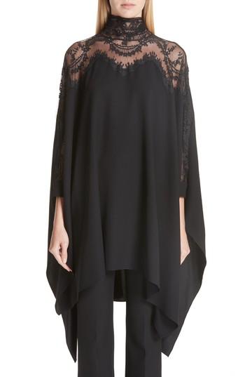 Women's Oscar De La Renta Lace Panel Stretch Silk Top - Black