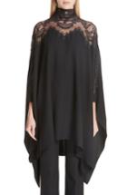 Women's Oscar De La Renta Lace Panel Stretch Silk Top - Black