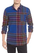 Men's Scotch & Soda Brushed Flannel Plaid Shirt, Size - Blue