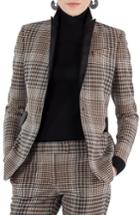 Women's Akris Punto Leather Trim Glen Check Stretch Jersey Blazer