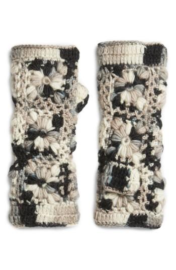 Women's Nirvanna Designs Flower Crochet Hand Warmers, Size - Black